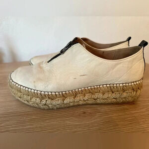 Eric Michael Beige Leather Zip Espadrille Platform Flat